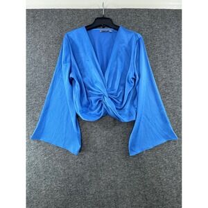 Willow + Root Blue Twist Front Bell Sleeve Crop Top XL